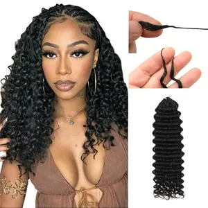Human Hair Crochet Hair Extensions - Deep Wave, Pre-Separated, Feather Design, Natural Black, Lightweight, 60g Packs, Deep Curly Hairpiece