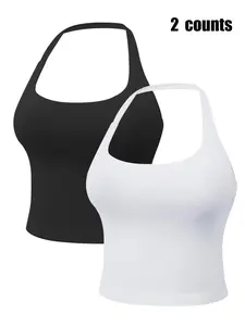 Women's Solid Removable Chest Pad Sports Tank Top, Casual Comfort and Durability Halter Neck Sports Top for Yoga Gym Workout, Ladies Sportswear for All Seasons, Breathable Workout Tops, Breathable Activewear