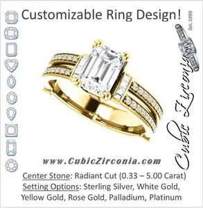 Cubic Zirconia Engagement Ring- The Kaitlyn (Customizable Radiant Cut with Flanking Baguettes And Round Channel Accents)