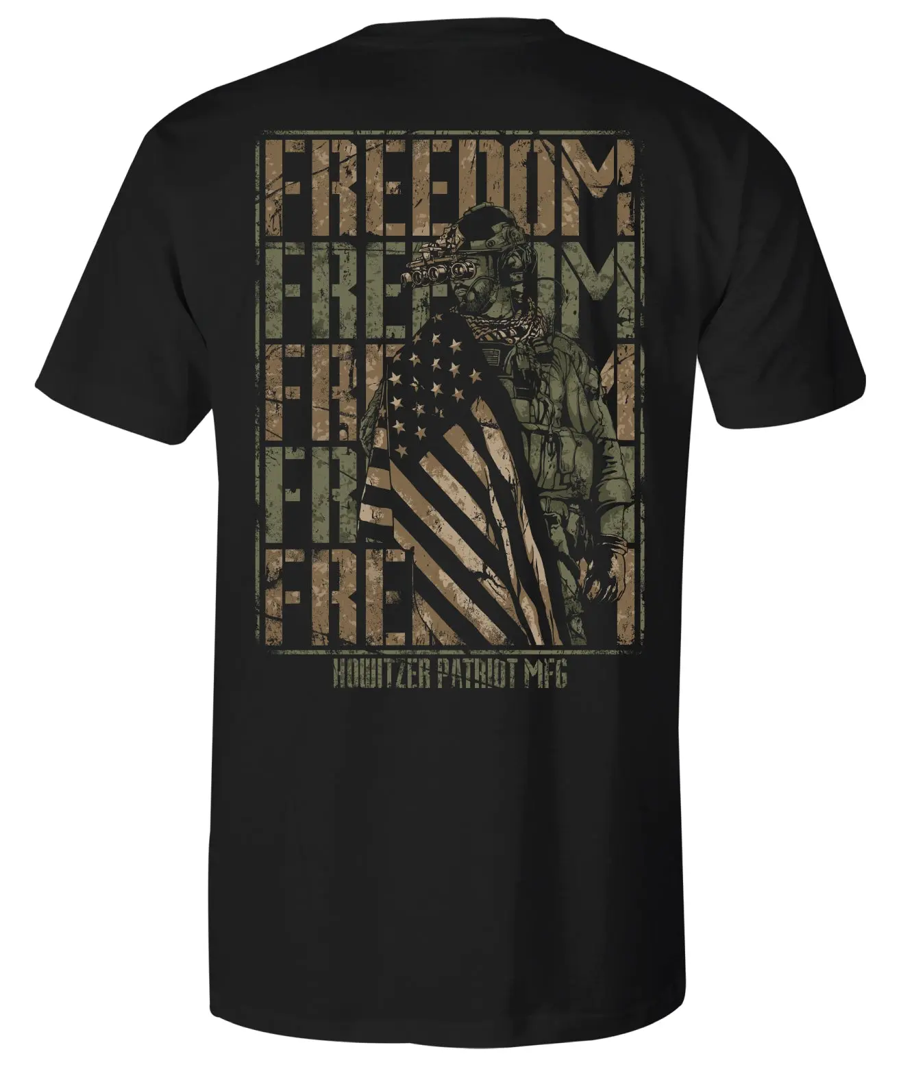 Howitzer Clothing Men's Cotton Jersey Round Neck Graphic Short-Sleeve Casual T-Shirt - 2X, 3X Sizes, Freedom Warrior Top, Stitched Hem, Premium Fit, Hand-Drawn Art