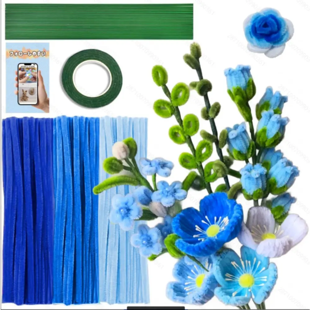 Pipe Cleaners Craft, Pipe Cleaners Flowers Kit with Instruction, 3-Colors Pipe Cleaner Bulk Flower Making Kit for Arts DIY Craft Supplies with Flower Wire,Tape,  (Green)