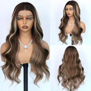 Aodbar hairs 13X4 Blonde Highlight Black Color Long Body Wave Lace Front Wig Long Wavy Wigs Glueless Free Part 180% Density With Adjustable Straps & Combs Heat Resistant Hair Replacement Wigs For Women Perfect For Daily Wear Parties & Special Occasions