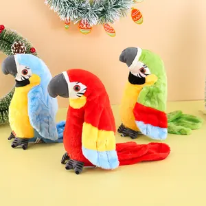 Electric Plush Parrot Toy Repeating Talking Parrot Toy Recording Mimicry Function Swing Body Flap Wings Interactive Stuffed Animal Toy Cute Educational Play Gift for Kids Boys Girls