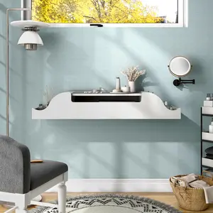 24/7 Shop At Home Elba Transitional Wall Mounted Makeup Vanity Table with Flip-Top Mirror and Middle Sliding Drawer for Bedroom makeup vanity