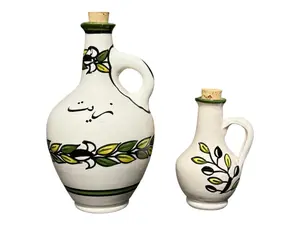 Palestine Pottery Olive Branch Palestinian Ceramic Oil Dispensers Set bottle Hand Painted and Handmade in Palestine