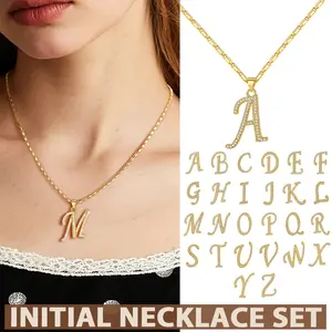 FindChic Initial Tennis Chain Choker Necklace Set Sparkling Classic Casual Daily Bling Cubic Zirconia Letter Necklace Stack Jewelry Set Gift for Women Girls