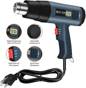 Heat Gun, 2500W Heavy Duty Hot Air Gun Kit LCD Digital Display Variable Temperature Mode, Adjustable Hot Air Gun 140°F~1112°F (60°C~600°C),Hot Heat Gun With Overheat Protection, 4 Nozzles Included, For Shrinking PVC, Stripping Paint, Crafts