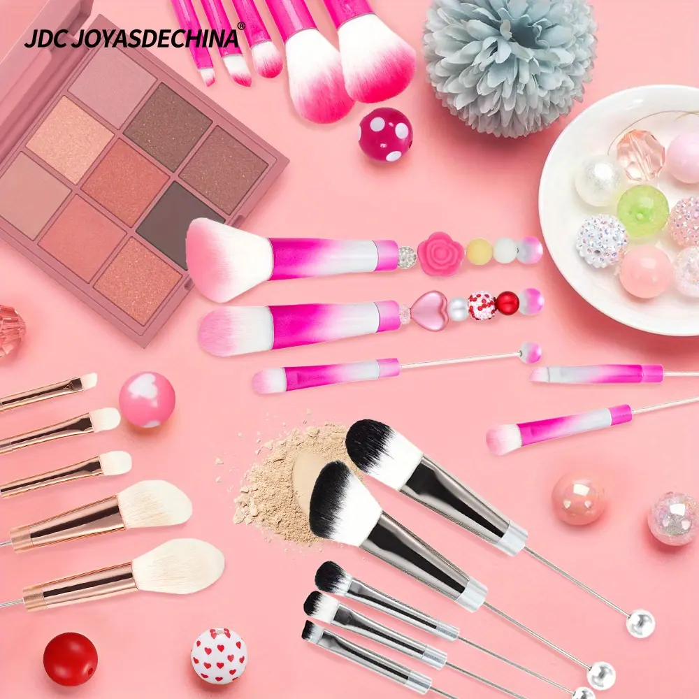 3sets Beaded Makeup Brush Set Makeup Tools and Accessories Blush Brush Loose Powder Brush Slanted Eyeshadow Eyebrow Brush Leopard Print Cow Makeup Tools DIY Gifts for Family and Friends