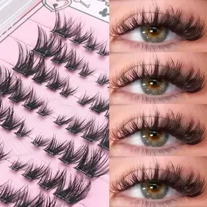 DIY Eyelash Extensions Kit, 64 pcs Cluster Lashes No Glue Needed, Mixed Tray Long Volume Individual Lashes, C Curl Fake Eyelashes Set, Cosmetic Eyelash Extension, Fluffy False Eyelashes, Individual Lashes Clusters