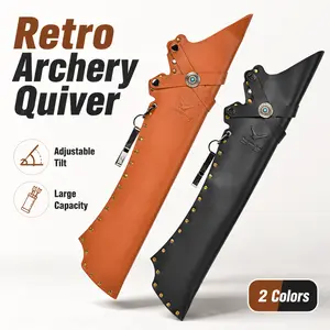 Retro Leather-Look Archery Quiver, Adjustable Side Carry Arrow Holder for Recurve, Compound & Traditional Bows