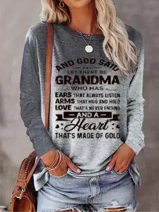 Plus Size Women's Casual Long Sleeve Top, Colorblock Letter Print Blouse, Spring & Fall Fashion, Comfortable Loose Fit