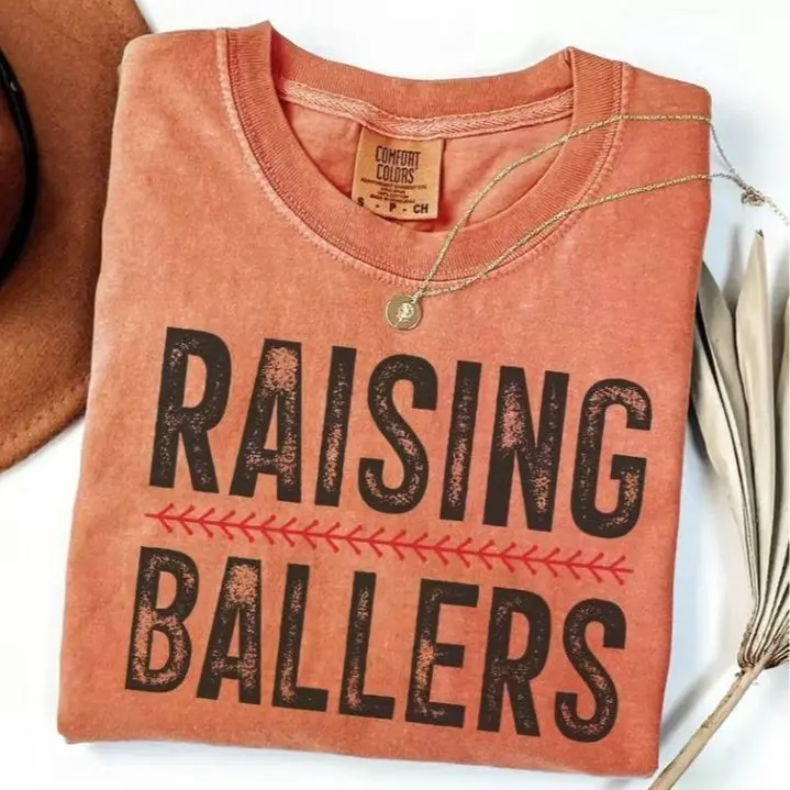 Comfort Colors Baseball Mom T-shirt Raising Ballers Shirt Funny Mama T-shirt Baseball Season Softball Mom Funny Baseball Shirt Game Day