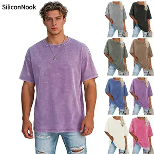 Holafish Women's Acid Washed T Shirts Heavy Cotton Vintage Unisex Tees Loose Fit Short Sleeve Casual Streetwear Basic Tops Crewneck