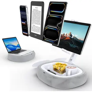 Tablet Pillow Holder & Laptop Stand : Lap Adjustable iPad Holder with Snack Bowl,Soft Plush Pillow & 360? Rotating Detachable Support Arm for 4.7-16.1 Kindle Phone Tablet Laptop (Gray)
