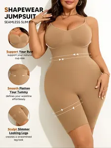 Plus Size Seamless Fit Breathable Curvy Shapewear Bodysuit for Women, Tummy Control Slip with Adjustable Straps, Full Body Shaper Shorts for Smooth Curves