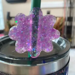 Straw Topper two tone resin silver and Pink