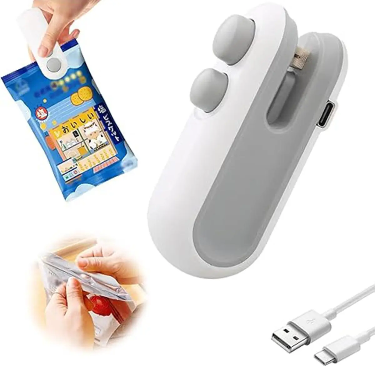 Mini snack bag sealing machine,2 in 1 heat USB rechargeable snack bag selaer,plastic bag resealing machine, keep food fresh. Portable Sealer Picnics