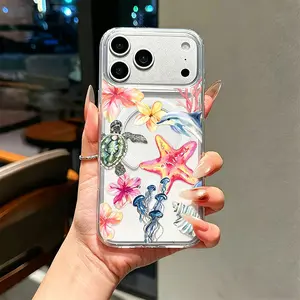 Sea Turtle Dolphin Coral Phone Case， Tropical Ocean Art Style for iPhone 17 16 15 14 13 12 11 Plus Pro Max， Summer Gift.