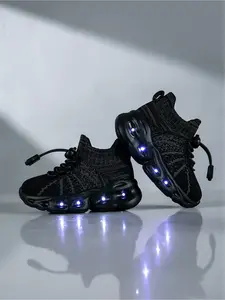 New Children's and Teenagers' Infant Casual Fashion Shockproof Wear-resistant Cool Glowing LED Light Sole Lightweight Breathable Low-top Mesh with Quick Lacing Outdoor Indoor Walking Running Learning Step Sports Leisure Running Shoes Light Up Shoes