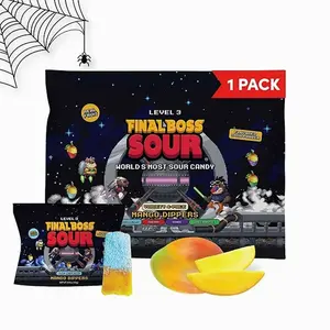 Final Boss Sour Fun Dip, Blue Raspberry, 1 Pack, Level 3, Extreme Super Sour Powder with Real Candy Tasting Dried Mangoes, All Natural 80s & 90s Party Candy, Snack for Kids, Teens, Adults & On the Go
