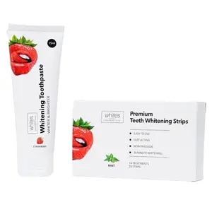 Non Peroxide Teeth Whitening Strips + Strawberry Whitening Toothpaste Kit