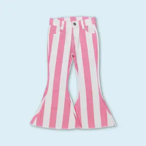 Pink stripe denim bell bottoms girls valentine's day jeans pants