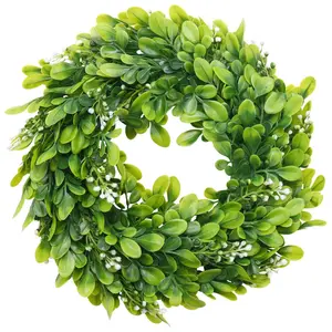 2 Pack Artificial Boxwood Wreath Faux Artificial Wreath Front Door Hanging Wreath Decoration, 10 Inches