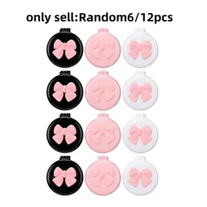 6/12pcs Set Bow Mini Folding Mirror Comb, Hair Grooming Tool, Portable Scalp Massage Brush, Ideal for Travel & Parties