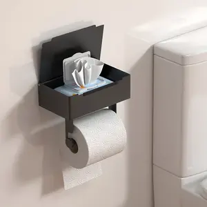 Toilet Paper Holder with Shelf, Self-Adhesive Wall Mount Bathroom Storage Box, Bathroom Organizer, No Drilling Installation, for Wet Wipes and Tissues