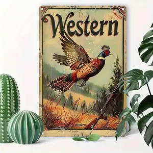 Vintage Western Winchester Pheasant Hunting Metal Sign - 12x8 Inches Aluminum Wall Pediment, Portrait Orientation, Featherless, No Electricity Needed for Home Bar Bathroom Decor