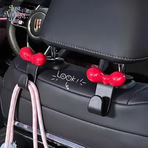 4PCS Cute Bow Car Seat Headrest Hooks, Pink Dopamine Style Backseat Hangers, Adhesive-Free Storage Organizer for Handbags & Groceries, Perfect New Car Gift for Girls