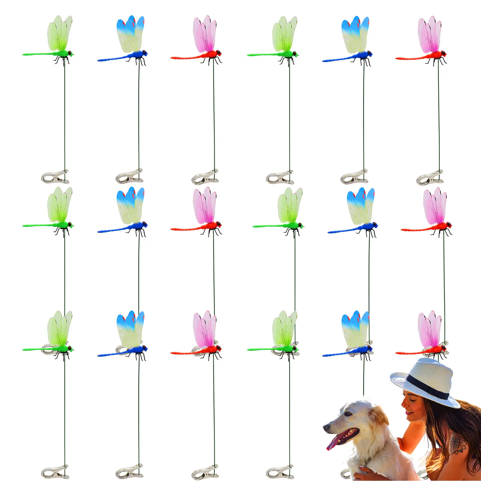 Sntxmy Outdoor Fake Dragonfly Rod Clip Garden Metal Dragonfly Clip Natural Organic Concept 3D Dragonfly Garden Decoration for Indoor & Outdoor Garden