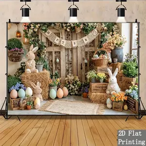 Easter Tapestry Bunny Floral Backdrop Spring Theme Wall Hanging Photography Background for Party Decoration Living Room Bedroom Indoor Outdoor Home Decor Polyester