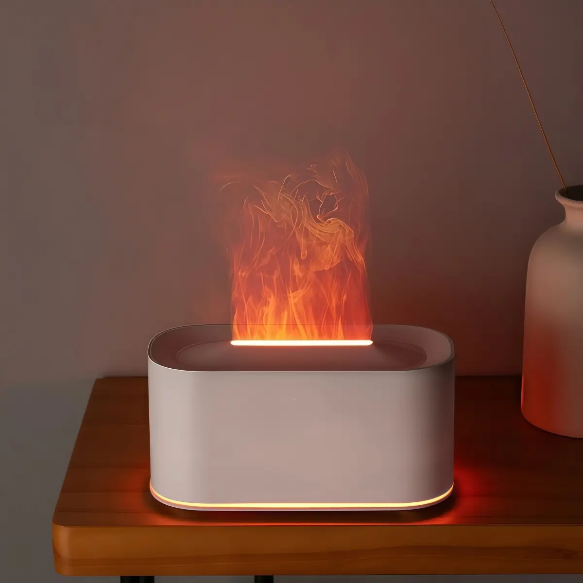 Miniature Aromatherapy Humidifier - Smart Herbal Diffuser with Mist, 7-LED Color-Changing Flame Lights, Sleep Aid, Timer Shut-Off, USB Port, Small Footprint, Modern Home Decor for Bedside/Office Use, Mist + Lights
