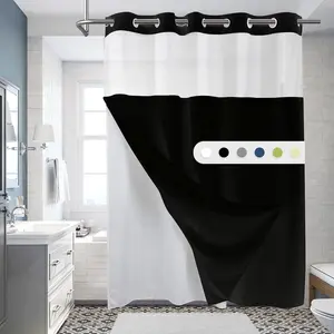 Black No Hook Shower with Snap in Liner Set,Shower Curtains for Hotel Style 71x74