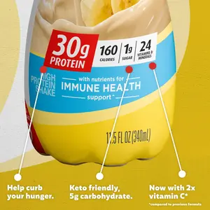 30g Protein Banana Cream Shake: 1g Sugar, 24 Vitamins for Immune Health (12)