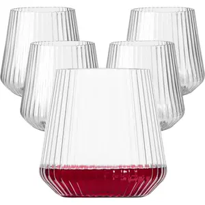 40 Pack Plastic Ribbed  Glasses, 14Oz Origami Disposable  Glasses Unbreakable Clear Plastic  Glasses Recyclable Shatterproof   Cups (14oz 40pack)