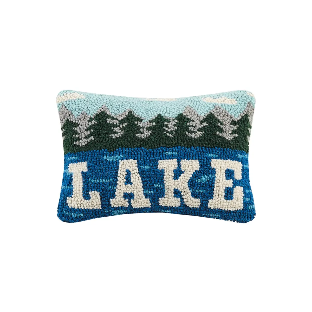 Peking Handicraft 30TG74C12OB 8x12 in. Lake Poly-Filled Hook Pillow, Multicolor Patchwork Standard Pillow with Wool & Velvet Accents