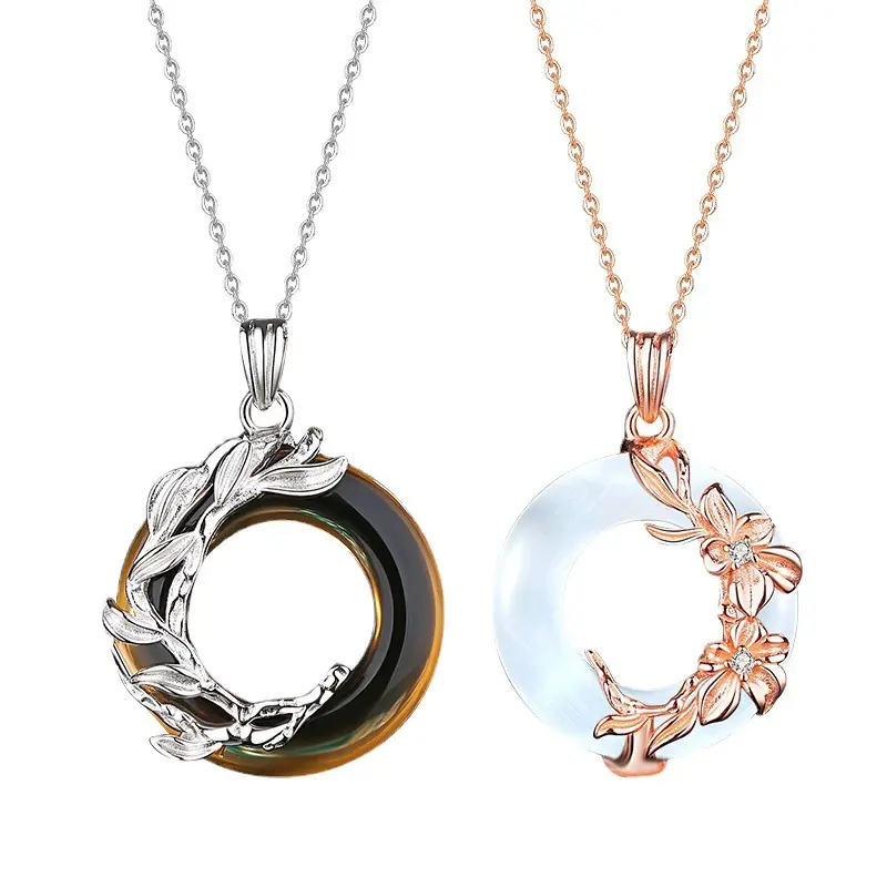 Sansheng Sanshi Couple Necklace Men and Women's One Pair Black Silk Opal Peach Blossom Safety Buckle Pendant