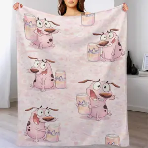 Courage The Cowardly Dog LaCroix Flannel Throw Blanket Soft Cute Cartoon Pattern Blanket for Bed Sofa Couch Bedroom Dorm Office Travel Gift