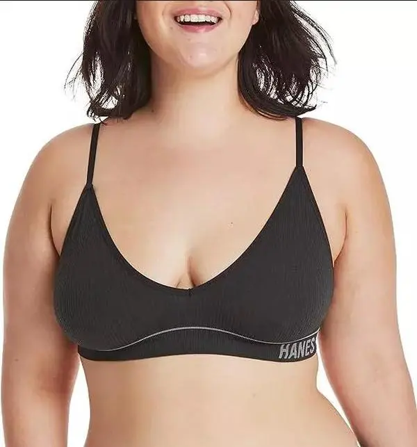 b'Hanes Womens Seamless Triangle Rib Wirefree Bralette - Large Black'