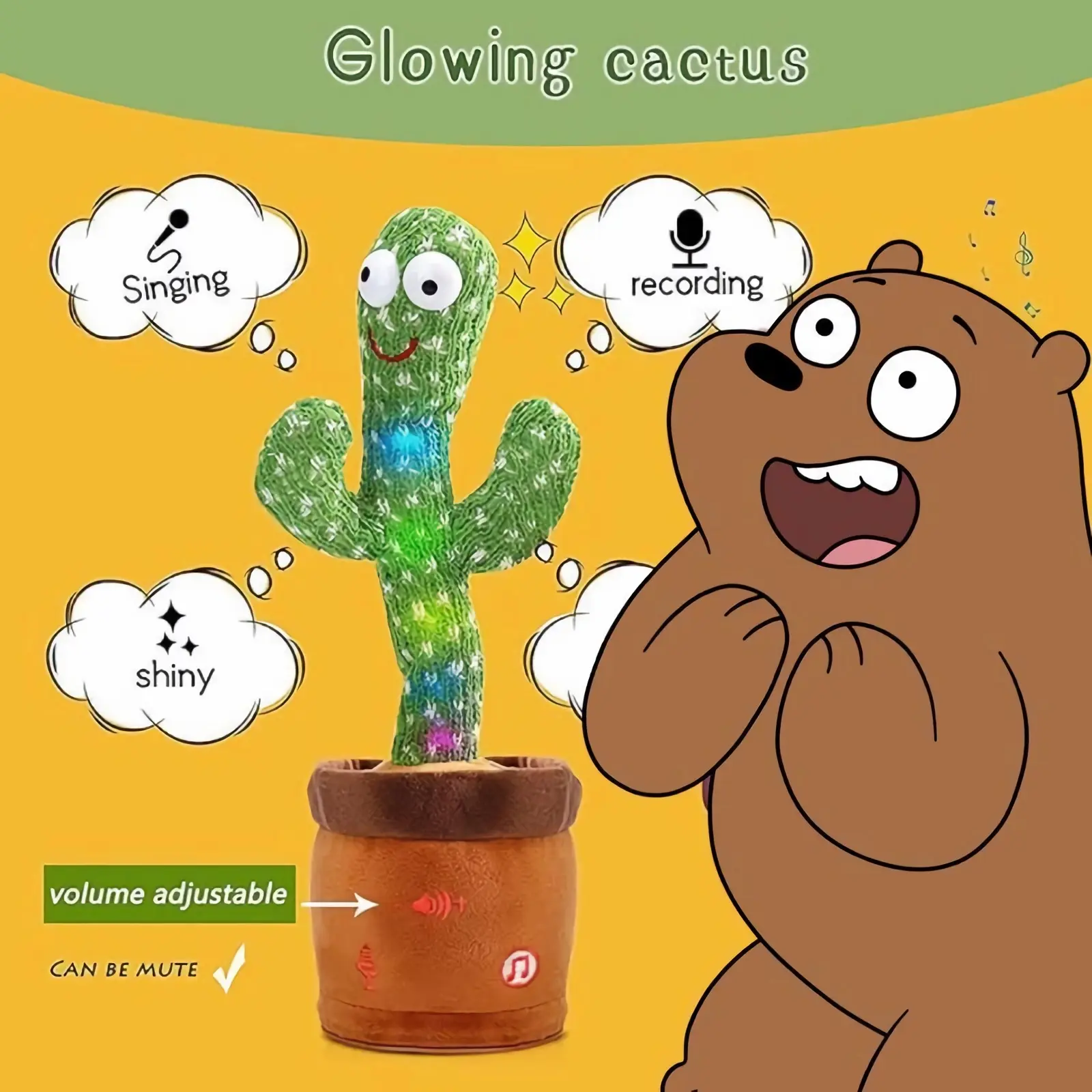 Dancing Talking Fancy Cactus Stuffed Plush Toy With LED Light Singing Wiggly Toy Cactus Dancer Baby Toys