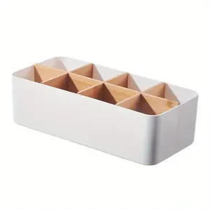 Bamboo and Wooden Storage Basket for Cosmetics and Sundries, Remote Control Panel Organizer for Living Room, Coffee Table Storage Solution