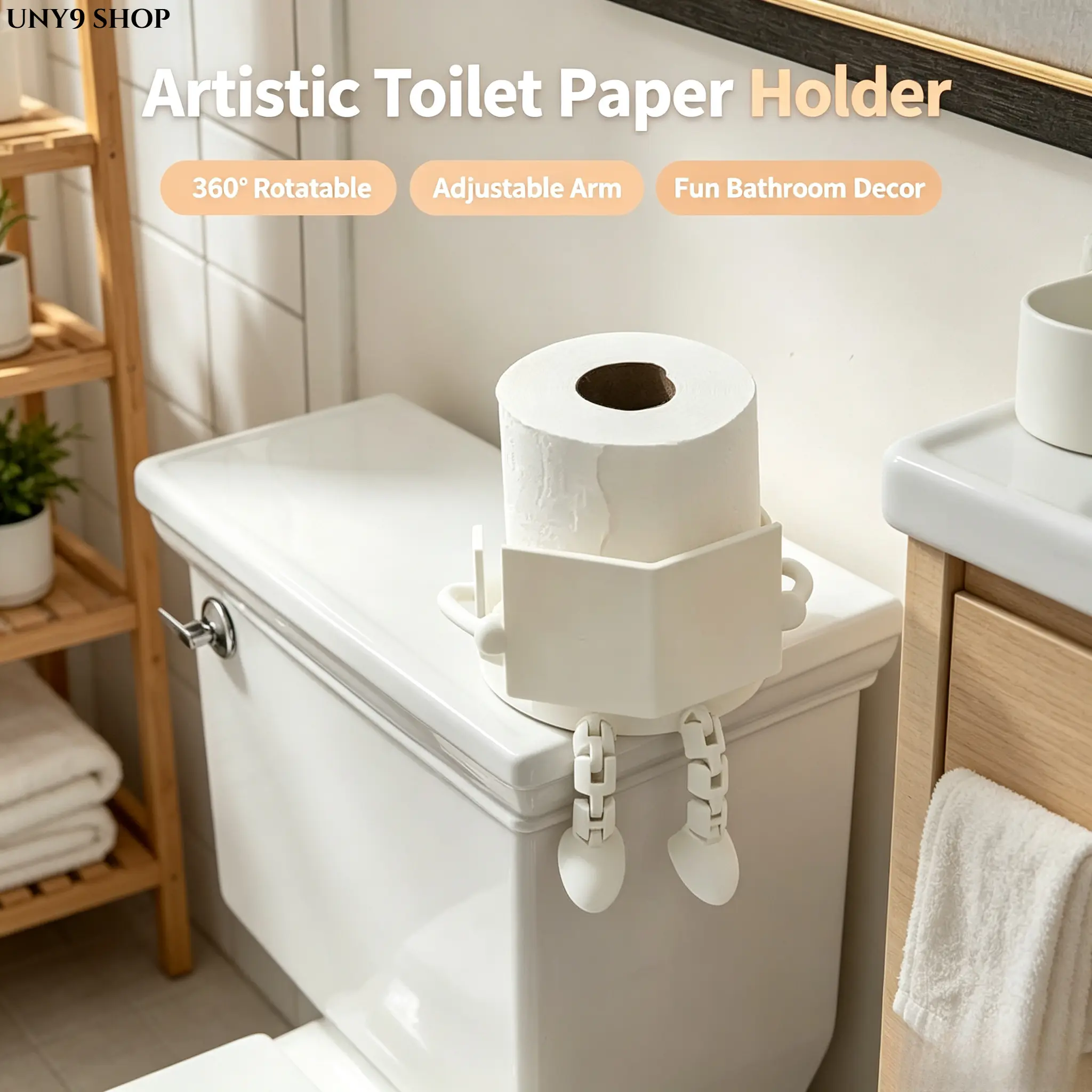 360° Rotating Toilet Paper Holder, Adjustable Movable Arm Bathroom Tissue Holder with Flexible Joints, Creative Space-Saving Design for Home, Apartment, Office & RV Bathroom