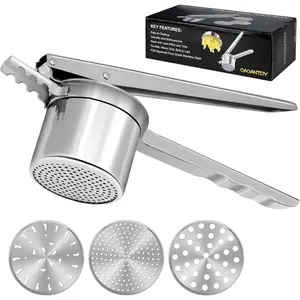 15oz Heavy Duty Stainless Steel Potato Ricer and Masher for Mashed Potatoes, with 3 Interchangeable Discs, Potato Press Kitchen Tool