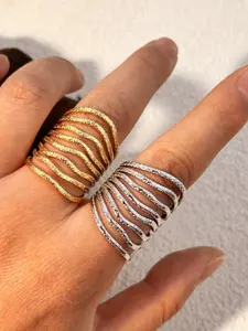 Fashion Line Shape Irregular Texture Wave Ring Jewelry Gift for Best Friend Birthday, Boho Style Stainless Steel Rings