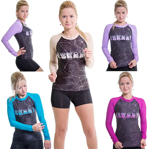 SKYLINEWEARS Women's Sublimated Long Sleeve Rash Guard Running Swim Sweat Shirt Compression