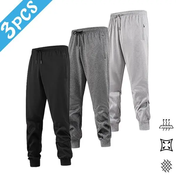 Men's Jogger Pants 3-Pack, Tapered Cotton Blend Athleisure Sweatpants, Sweat-Wicking with Deep Pockets for Workout & Lounge Wear, Athleisure Outfits, Mid Waist, Joggers Men's Pants, Moisture Wicking Men's Pants