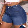 Women's Plus Size Curvy Elastic Stretchy Crop Denim Shorts, Casual Mid Waist Jean Shorties, Comfortable Summer Versatile Vintage Y2K Style, Slim-Fitting Zipper Fly, Pocket, Bottom