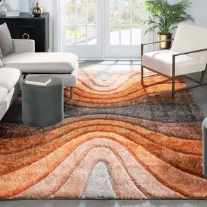 Luz Modern Geometric Grey Orange 3D Textured Thick & Soft Shag Rug Luz Modern Geometric Grey Orange 3D Textured Thick & Soft Shag Rug